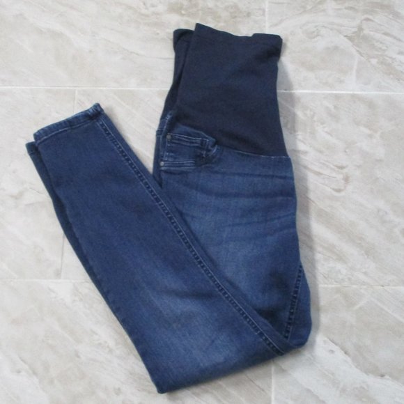 Indigo Blues Maternity Skinny Jeans sz M Belly Panel Dark Wash Stretch - Picture 1 of 4